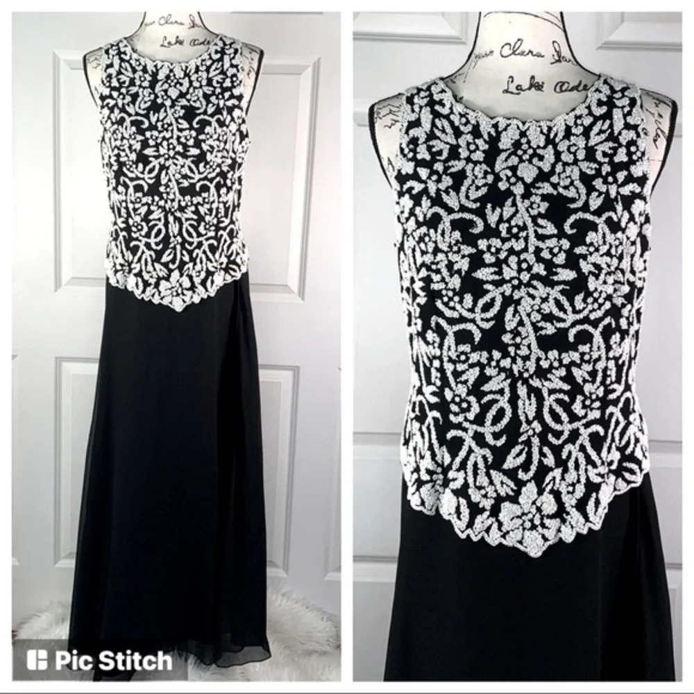 JKara New York Floral Beaded Chiffon Gown